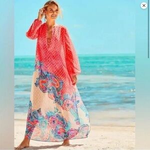 EEUC Frey Swim Cover Up Caftan Coral Spritz Beach Bungalow Resort Lilly Pulitzer